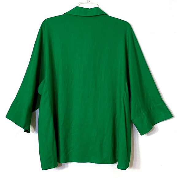 Zara Linen Blend Shirt Women M Shamrock Green 3/4 Kimono Sleeve Button Down NWOT - Picture 5 of 16